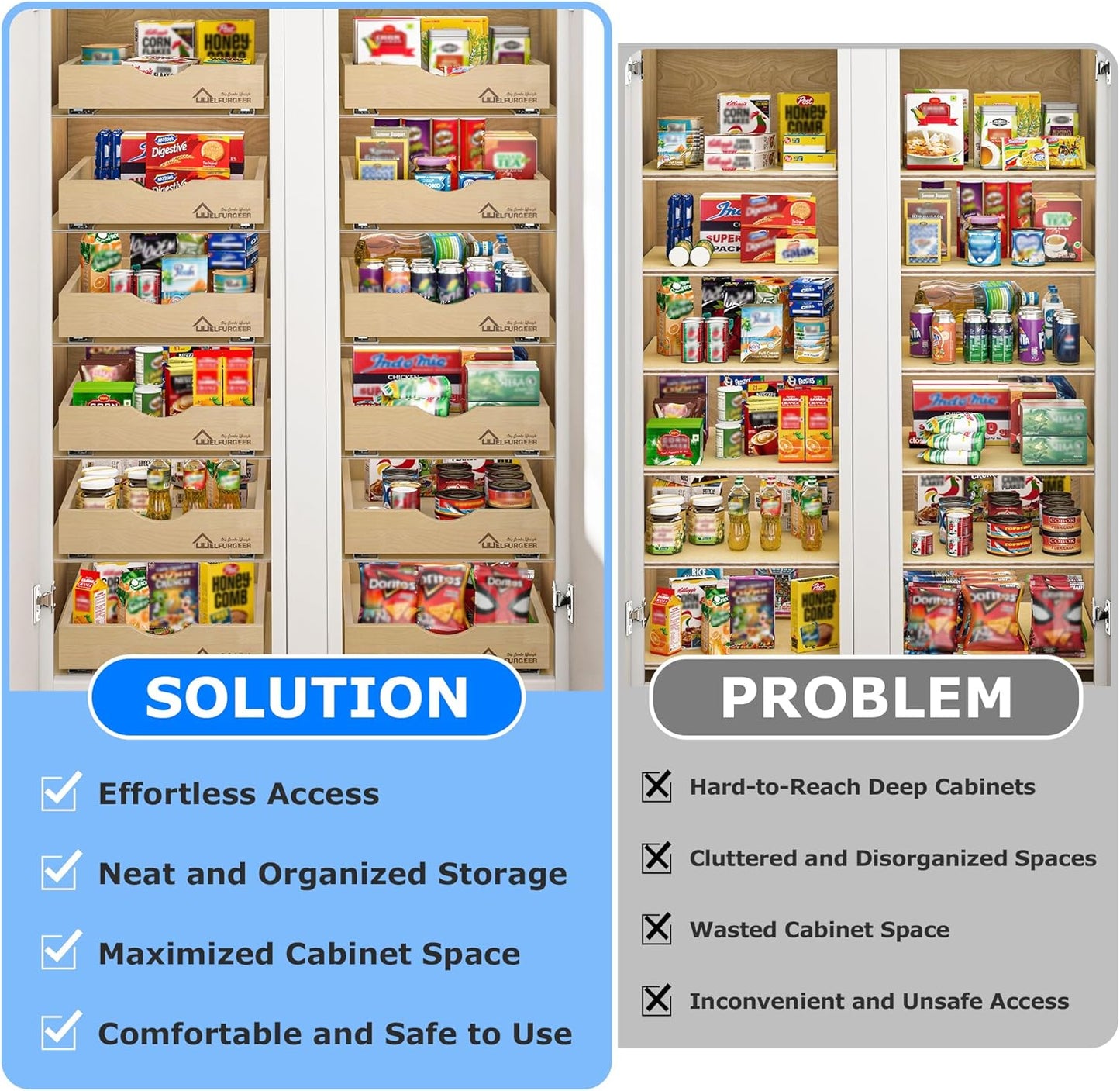 WelFurGeer Premium Birchwood Pull-Out Cabinet Drawers, 26" W x 22" D Pull Out Cabinet Organizer, Heavy-Duty Cabinet Organizer with Easy Installation, Space-Saving Pullout Drawer for Home & Kitchen