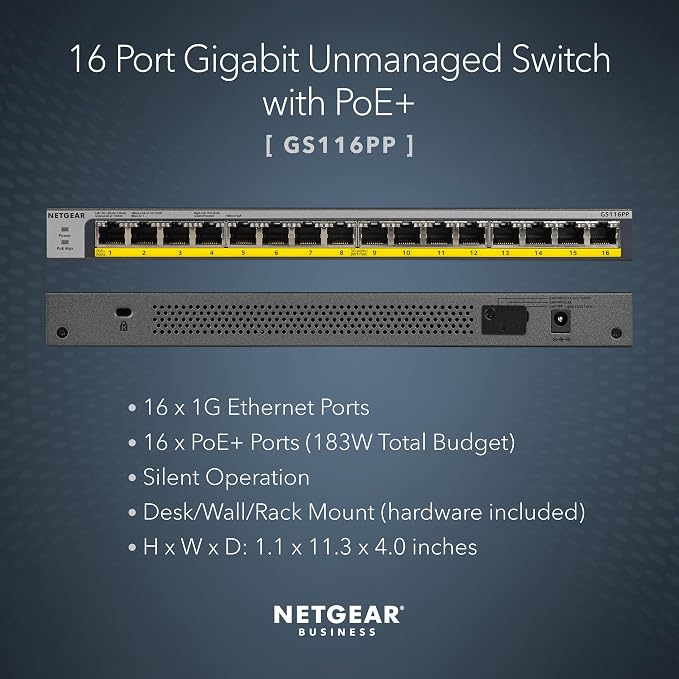 NETGEAR 16-Port Gigabit Ethernet Unmanaged PoE Switch - - Image 2