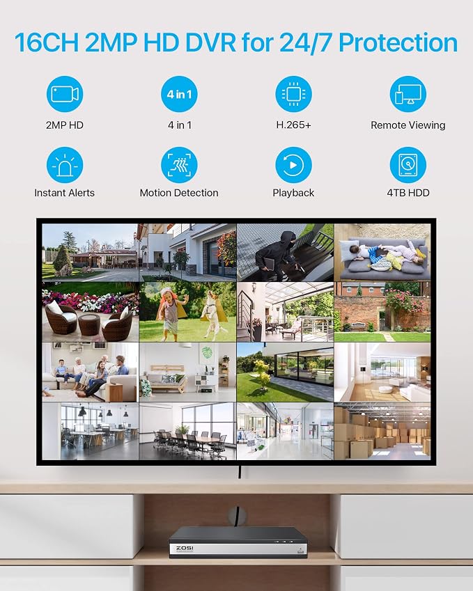 ZOSI H.265+ 1080p 16 Channel Home Security Camera System, 16CH DVR - Image 6