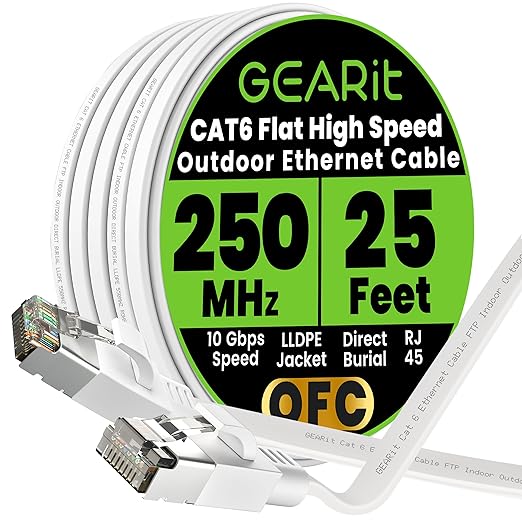 GEARit Cat 6 Outdoor Flat Ethernet Cable Direct Burial Rated LLDPE Jacket by GEARit