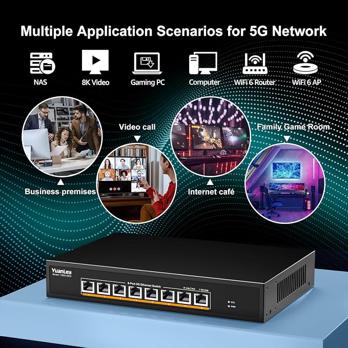 YuanLey 8-Port 5G Ethernet Switch, 8 x 5Gbps RJ45 Ports, Support - Image 7
