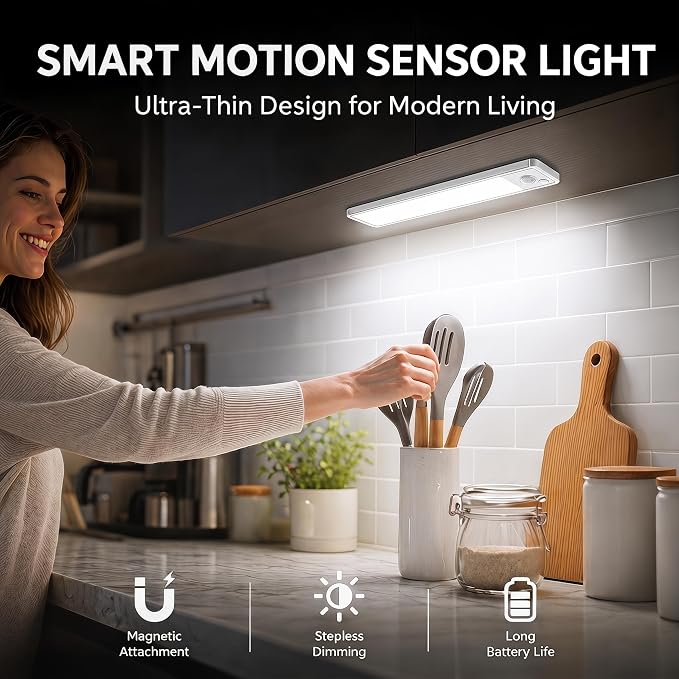 Under Cabinet Lighting: 8 Inch 3-Color Dimmable Rechargeable Motion Sensor - Image 2