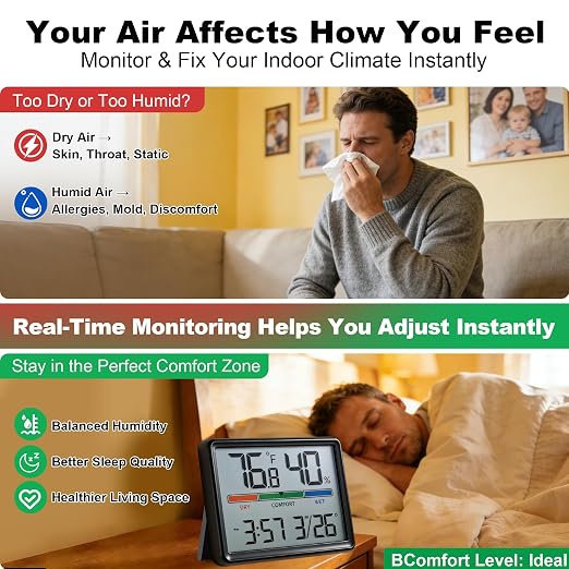 Digital Hygrometer Indoor Thermometer, Clock - Image 3