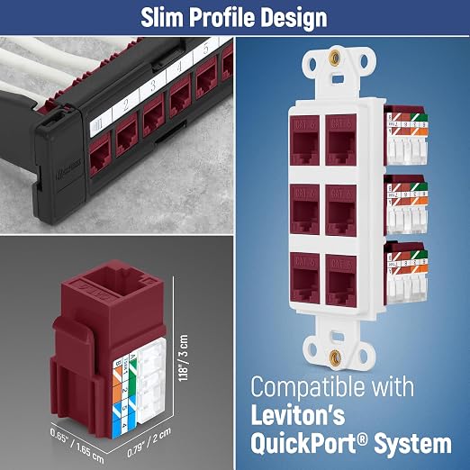 Everest 90° Angled RJ45 Cat6A Keystone Jacks 50-Pack in Red - Image 6