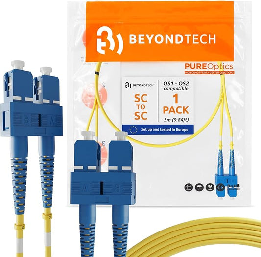 BEYONDTECH 3m SC to SC Fiber Patch Cable – UPC Single-Mode Duplex Fiber Optic by Beyondtech