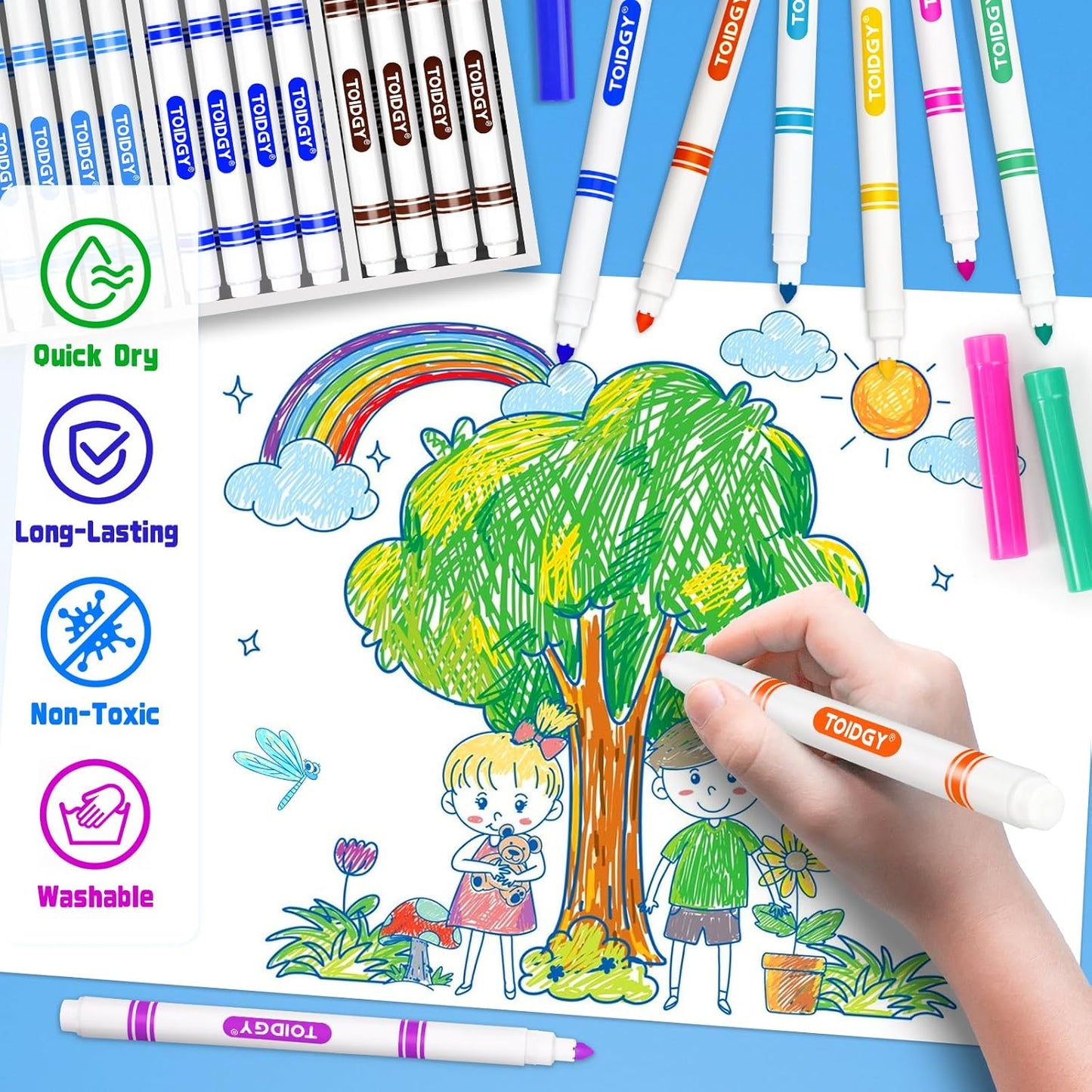 256 PCS Washable Markers for Kids, Colored Markers Bulk for School, Thin Marker Set in 16 Assorting Colors, Fine Line Marker with Conical Tip, Back to School Supplies, Classroom Must Haves