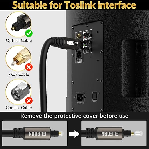 Elecan Optical Audio Cable 10 Ft/2 Pack Digital Audio Toslink Cable Cord-Fiber - Image 5