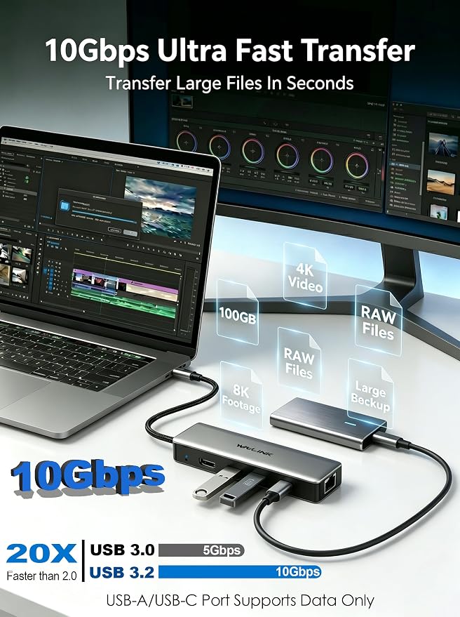 USB C Hub 2.5G Ethernet, WAVLINK 10Gbps USB C Hub Multiport Adapter - Image 5