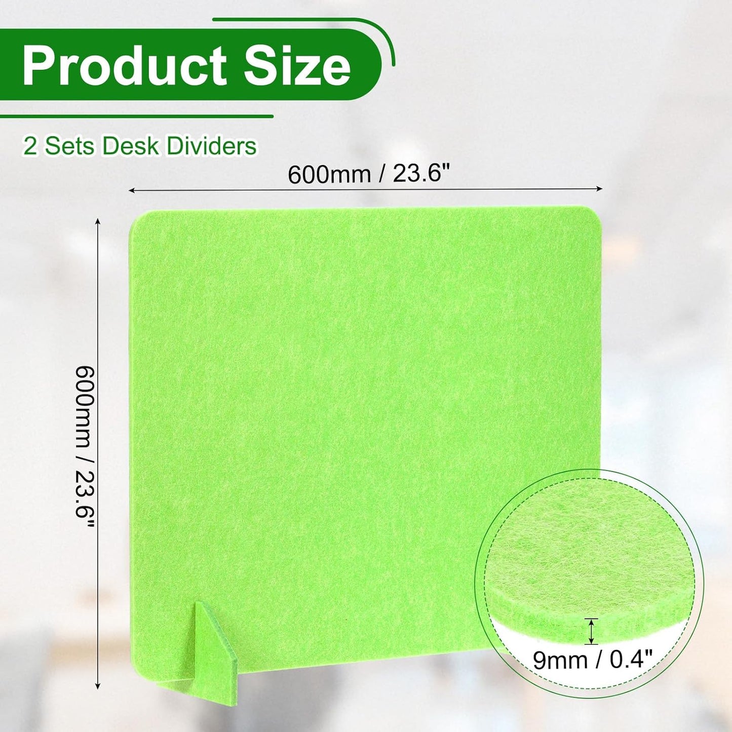 PATIKIL Desk Divider, 2 Set 24 x 24 Inch Acoustic Freestanding Desk Divider Desk Privacy Panel with 4 Pcs Support Feet for Library Office Workstation, Green