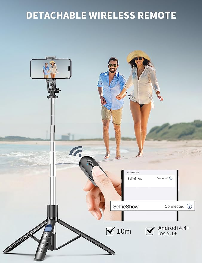 71" Phone Tripod & Selfie Stick, All in One Extendable Cell Phone Tripod - Image 6