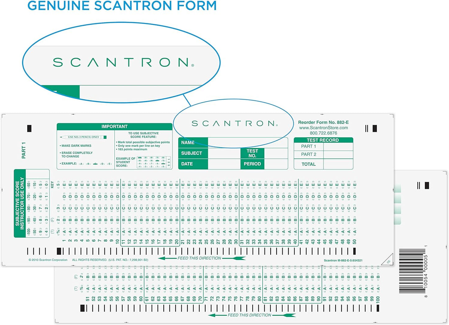 Official Scantron Brand 882-E Answer Sheet (50 Pack)