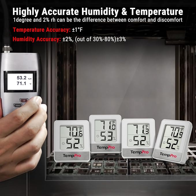 TempPro TP49 4 Pieces Digital Hygrometer Indoor Thermometer Humidity Meter Mini - Image 4