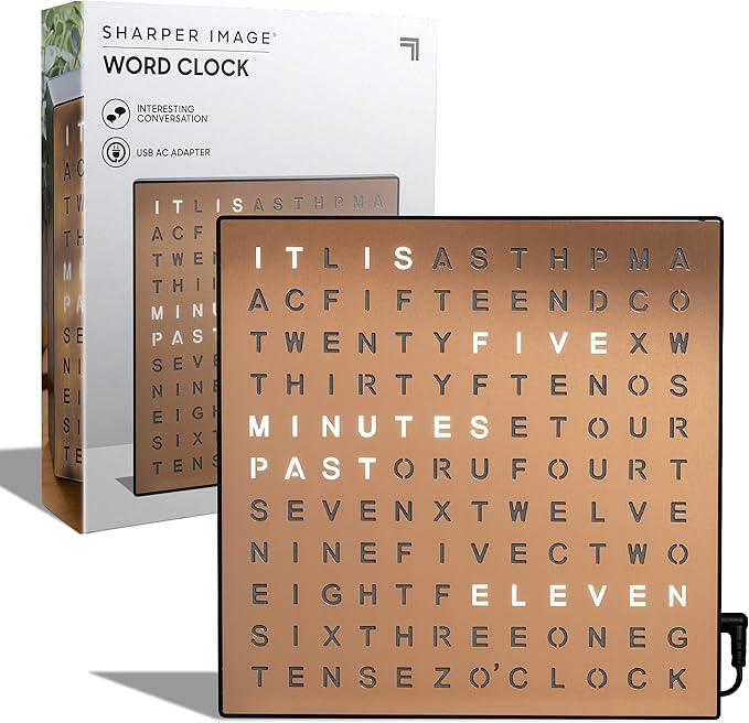 Sharper Image LED Word Digital Clock, Copper Finish, Light-Up Desk & Wall Clock by SHARPERIMAGE
