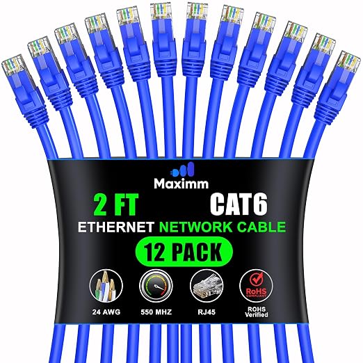 Maximm Cat 6 Ethernet Cable 2 Ft, Cat6 Cable, LAN Cable, Internet Cable by MaximmCable