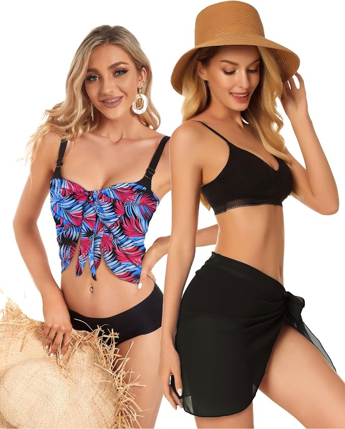CHICGAL 2 Pieces Women Beach Sarong Bathing Suit Wrap Skirt Sheer Bikini - Image 5