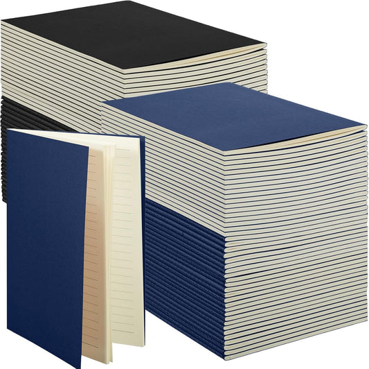 Mimorou 100 Pcs Kraft Notebook Journals 5.5 Inch x 8.3 Inch A5 Softcover Notebooks Bulk for Writing Sketch Office Notepad with 60 Pages 30 Sheets(Black, Navy,Lined)