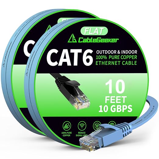 Cat 6 Ethernet Cable 10ft 2-Pack, Indoor&Outdoor, High Speed 10Gbps Internet by CableGeeker