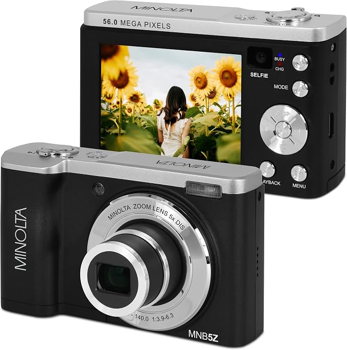 Minolta 56MP Dual Lens Digital Camera – 5X Optical Zoom, 5K Ultra HD Video by Minolta