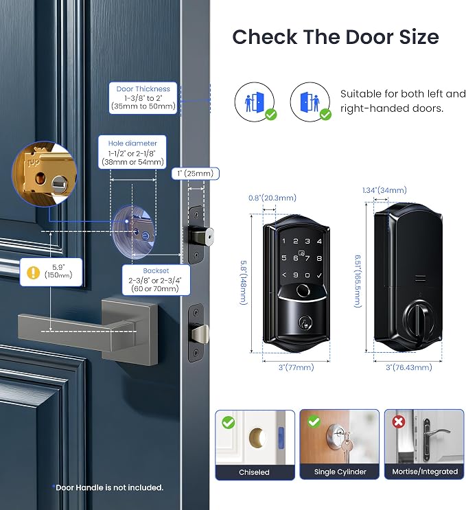 Veise VE027 Built-in Wi-Fi Smart Lock, Fingerprint Keyless Entry Front Door Lock - Image 14