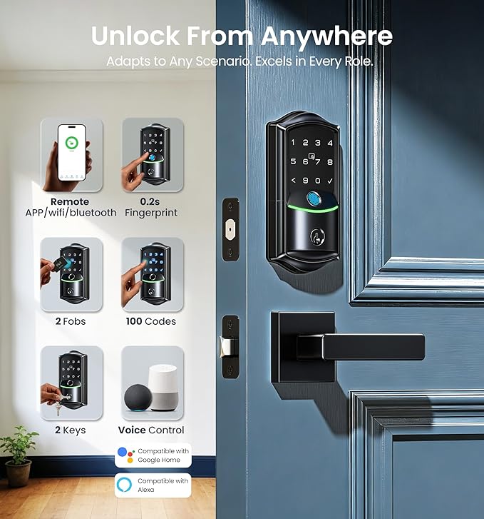 Veise VE027 Built-in Wi-Fi Smart Lock, Fingerprint Keyless Entry Front Door Lock - Image 3