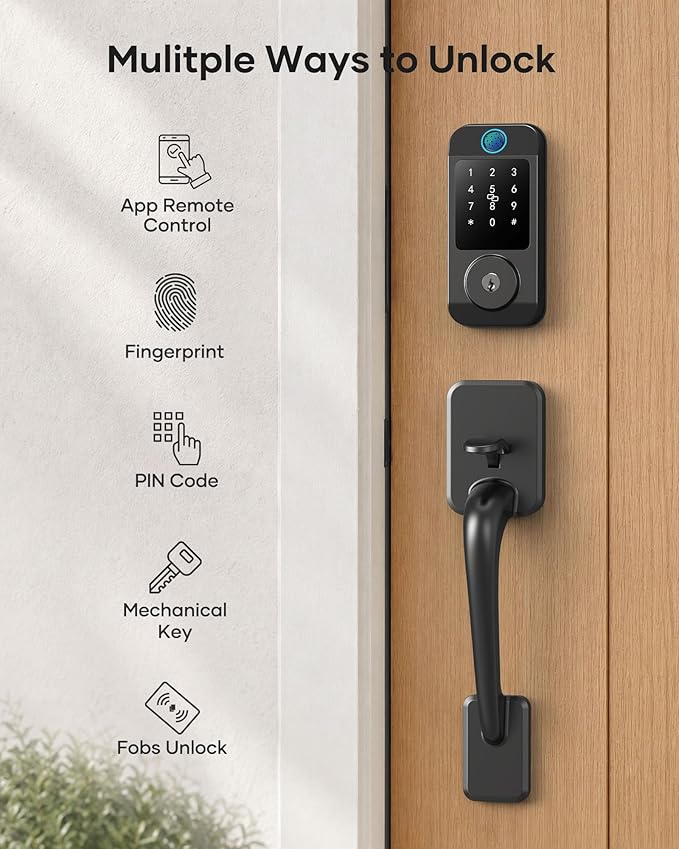 Wi-Fi Smart Front Door Lock Set, Keyless Entry Deadbolt Handle Set Built-in - Image 2