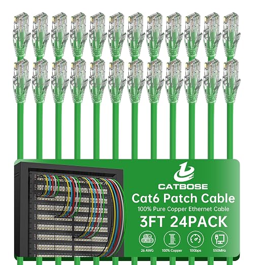 3 Feet Cat6 Patch Cables, Solid Pure Copper Patch Cord, Cat 6 Ethernet Cable by CatBose