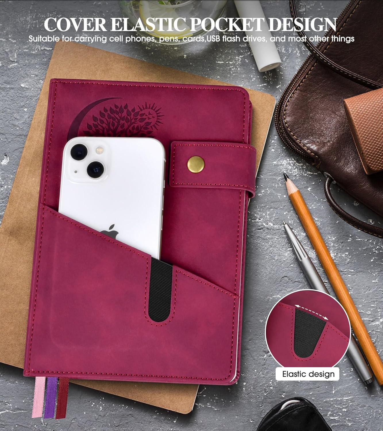Blank Journal Notebook, A5 Hardcover Leather Sketchbook with 200 Pages Thick Blank Paper for Men Women, Unlined Drawing & Writing Journal, 5.9" x 8.4" Plain Notebook (wine red)