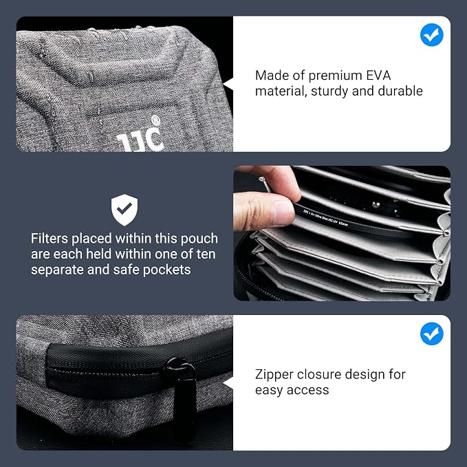 JJC 10 Pockets Hard Shell Lens Filter Bag Up to 95mm, Water Resistant & - Image 3