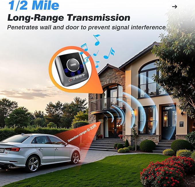 Solar Driveway Alarm Wireless Outside 1/2 Mile Long Range, 3 Sensitivity & - Image 3