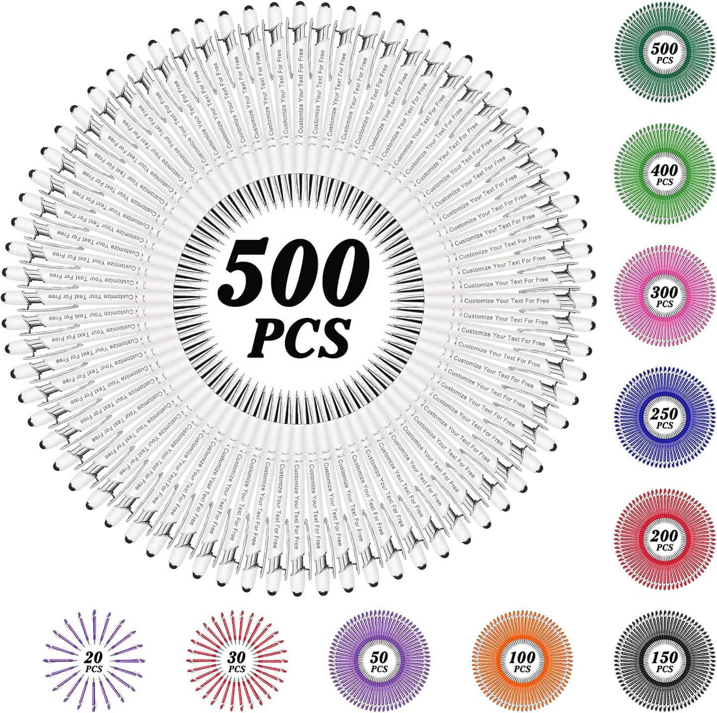 Max 500 Pcs Personalized Pens Bulk, Custom Pens with Free Engraving, Customized Stylus Tip Ballpoint Pen with Your Name Massage Text for School Office Business Graduation Anniversaries-500 Packs