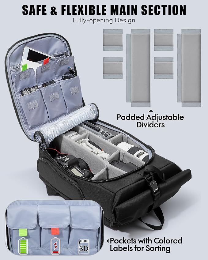 Smasrob Camera Backpack with Padded Laptop Sleeve and Tripod Holder, Camera Bags - Image 2