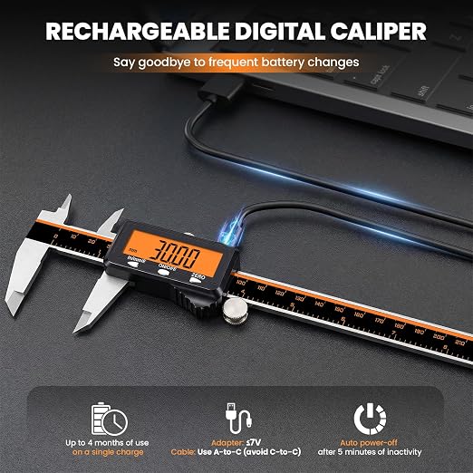HARDELL Calipers 8", Rechargeable Digital Caliper - Image 2