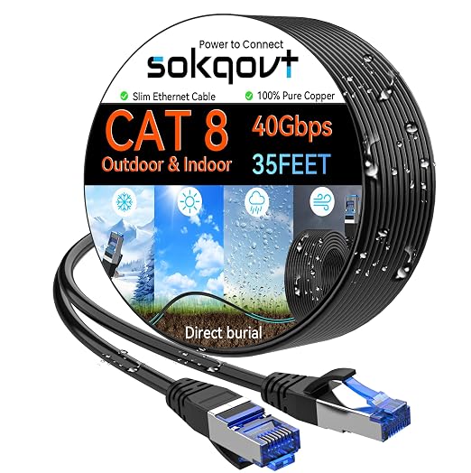 Sokqovt Cat 8 Ethernet Cable Slim 35ft Outdoor&Indoor, Pure Copper Cat8 by Unknown