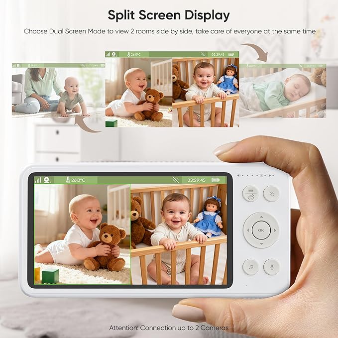 bonoch 2K Baby Monitor with 2 Cameras, 5.5" Split Screen Dual Video Monitor - Image 4