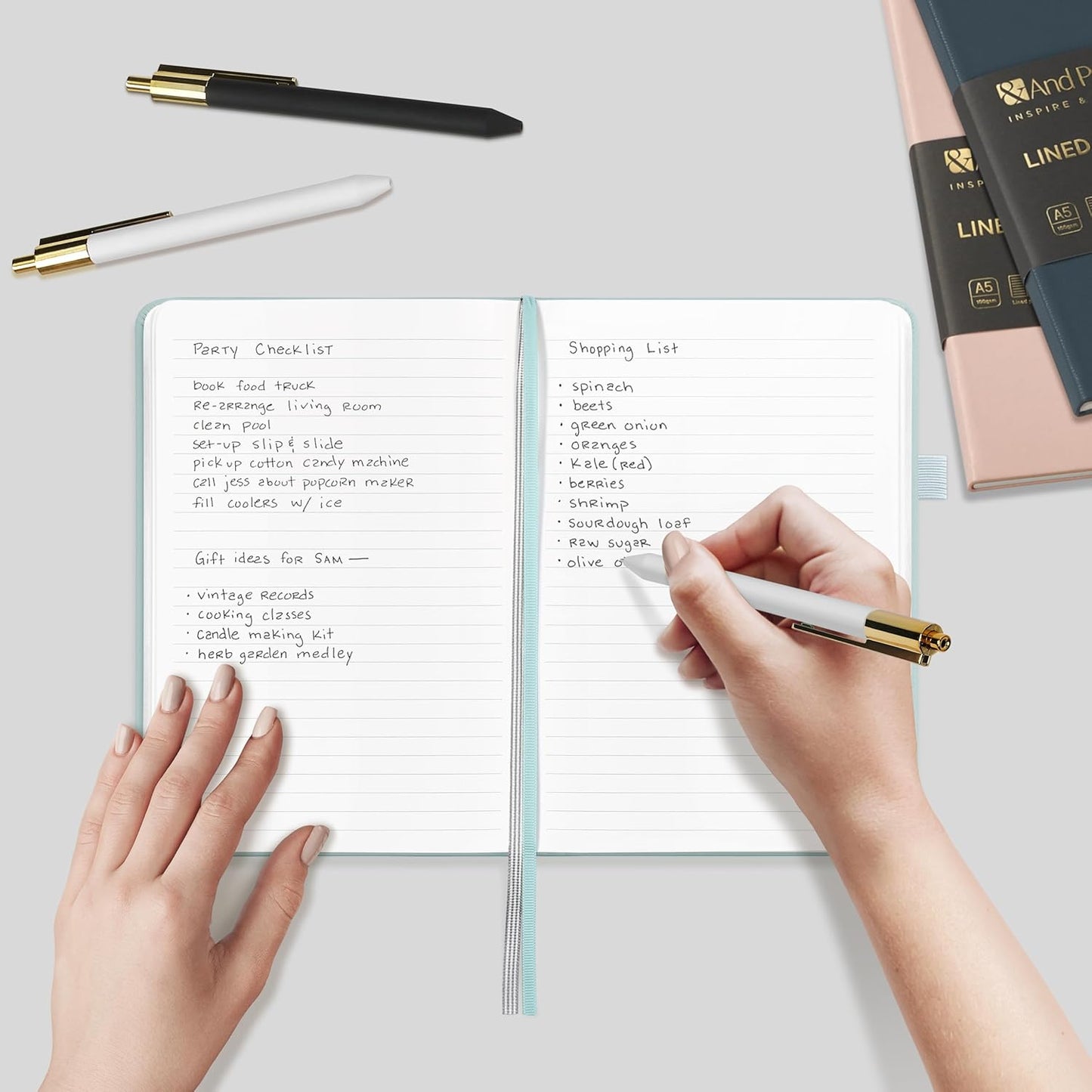 A5 Lined Leather Journal and Pen Set, Hardcover Notebook with Pen, 160 Pages 100gsm Thick Ruled Paper for Women Men Work Business School or Home Writing, 5.7'' x 8'' (Light Green)