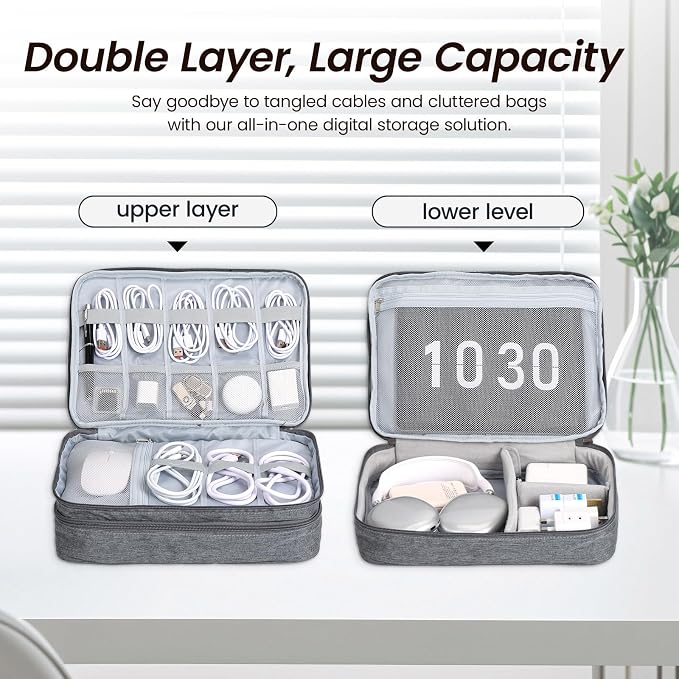 Large Electronic Organizer Travel Case, Double Layer Tech Accessories Bag - Image 4