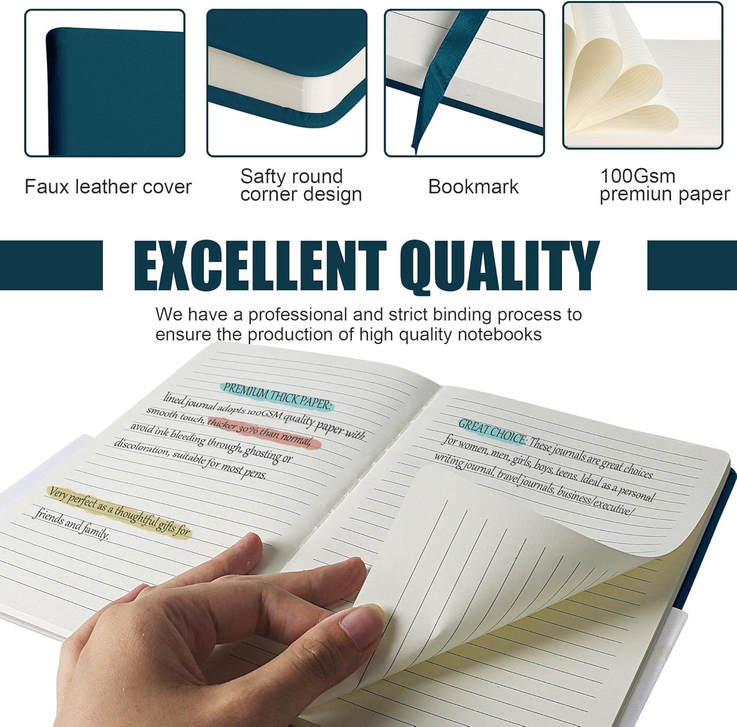 Lined Journal Notebook, (Turquoise), 160 Pages, Medium 5.7 inches x 8 inches - 100 gsm Thick Paper, Hardcover