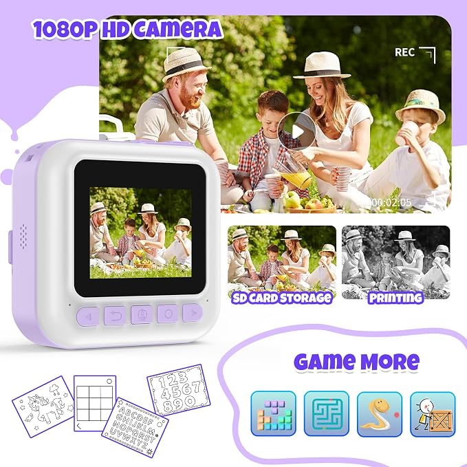 Kids Instant Print Camera, 1080P Children Printable Cameras Christmas Birthday - Image 3