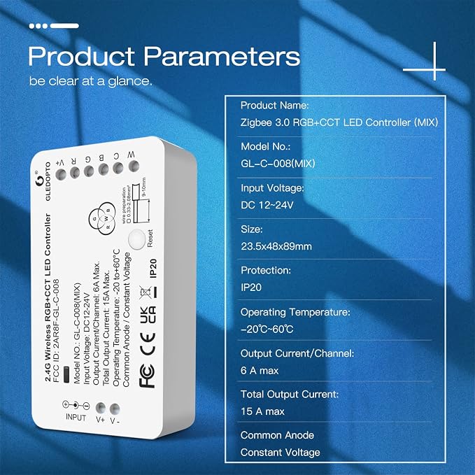 GLEDOPTO ZigBee 3.0 LED Strip Controller RGB+CCT Mix Dimmable Compatible - Image 9