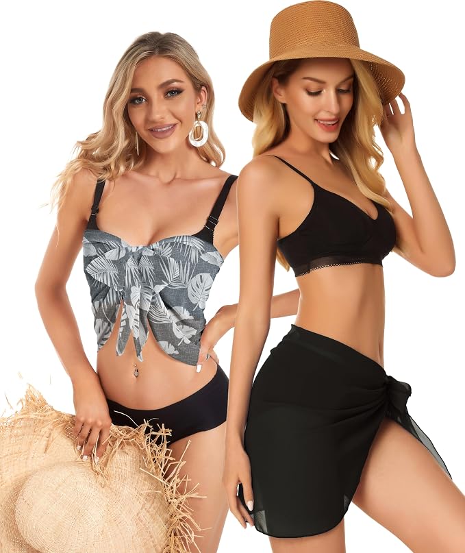 CHICGAL 2 Pieces Women Beach Sarong Bathing Suit Wrap Skirt Sheer Bikini - Image 2