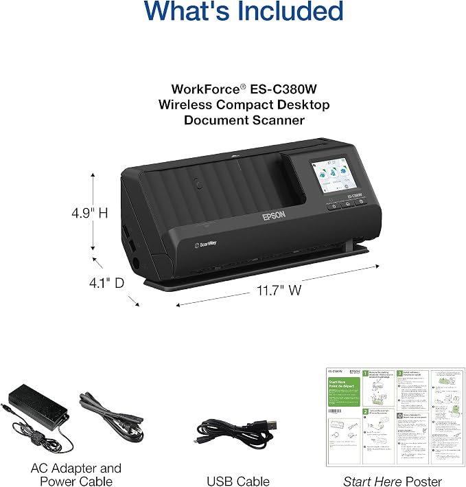 Epson Workforce ES-C380W Wireless Compact Desktop Document Scanner - Image 5