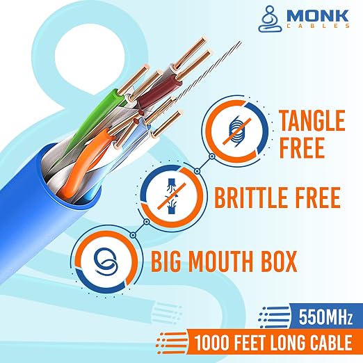 MONK CABLES | CAT6 Plenum Cable 1000ft | UTP, 550MHz | DSX-8000 Certified | - Image 4