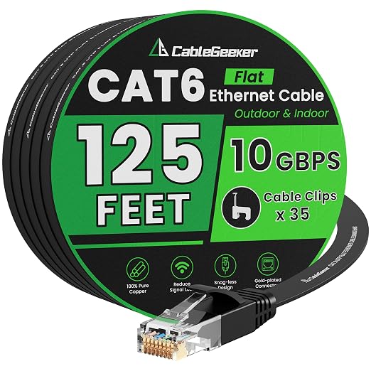 Cat 6 Ethernet Cable 125 ft, Indoor&Outdoor, High Speed 10Gbps Internet Network by CableGeeker