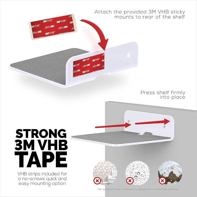 BRAINWAVZ 2-Pack 4” Small Floating Shelf Bluetooth Speaker Stand, Adhesive & - Image 6
