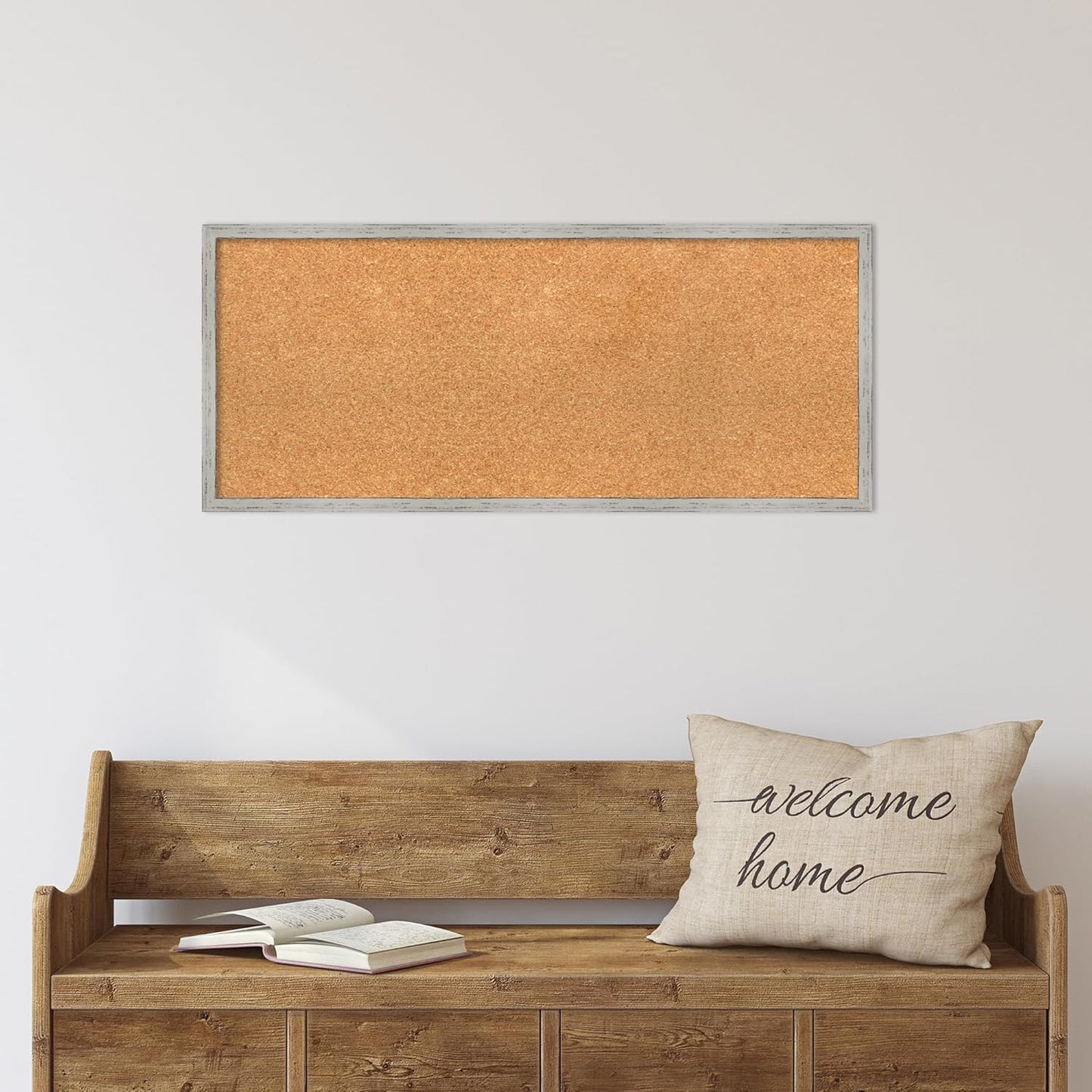 Amanti Art Natural Cork Board for Wall, 15x35 Vision Board with White Frame, Medium Corkboard Office Decor for Home Organization, Cottage Corkboard Pinboard to Display Items for Home Organization in