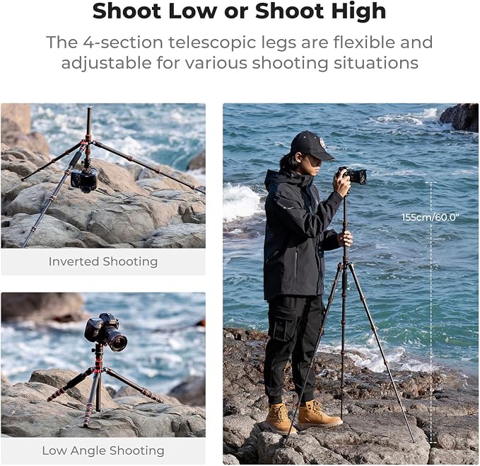 K&F Concept 60 inch Carbon Fiber Camera Tripod, Super Lightweight Compact - Image 5