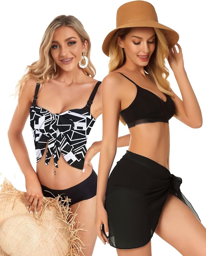 CHICGAL 2 Pieces Women Beach Sarong Bathing Suit Wrap Skirt Sheer Bikini - Image 4
