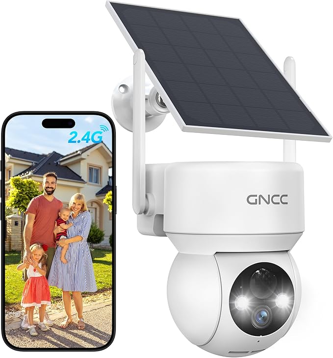 GNCC Solar Security Cameras Wireless Outdoor 2.4G WiFi, 360° View, by GNCC