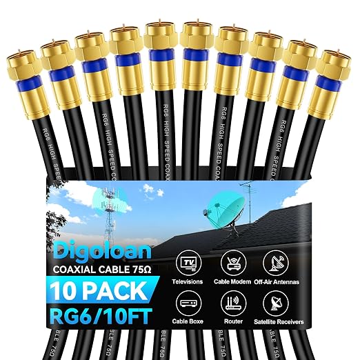 Coaxial Cable 10ft 10 Pack, RG6 Coax Cable Cord Extender by Unknown