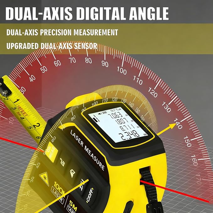 4-in-1 Laser Tape Measure 328FT, Digital Laser Distance Meter, 16FT Steel Tape - Image 2